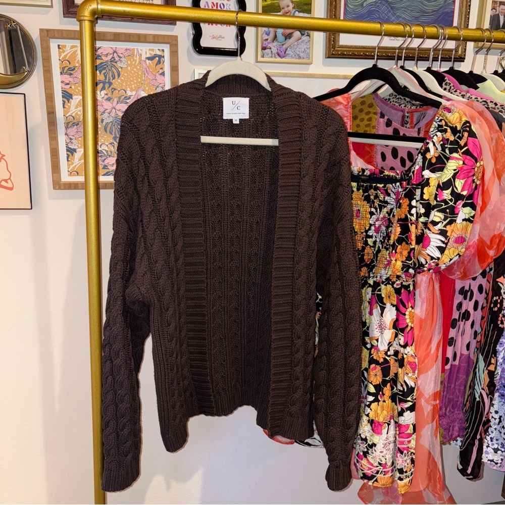 Undra Celeste Brown Cable Knit Cardigan Sweater - Picture 4 of 9